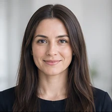 AI-generated sample portrait for the SEO Strategy Lead layout; not a confirmed employee