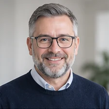 AI-generated sample portrait for the Senior SEO Consultant layout; not a confirmed employee