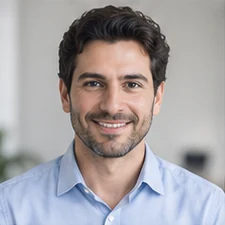 AI-generated sample portrait for the Technical SEO Specialist layout; not a confirmed employee