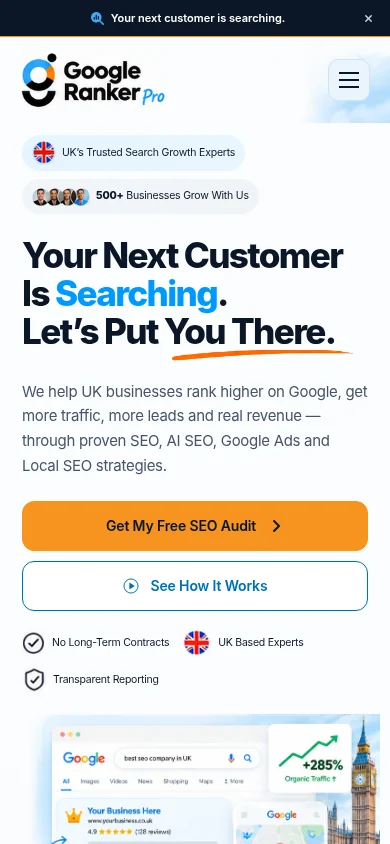 The same homepage adapted for mobile