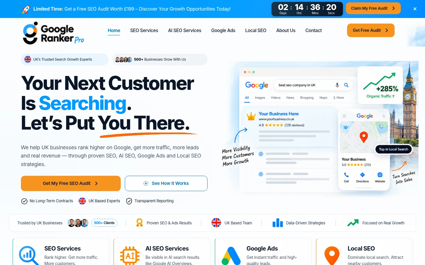 Current Google Ranker Pro homepage design
